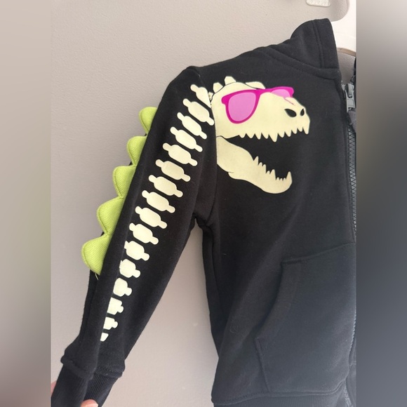Cat & Jack Glow In The Dark Dinosaur Jacket Boys SZ 18M Black Full Zip Hooded - Picture 2 of 6